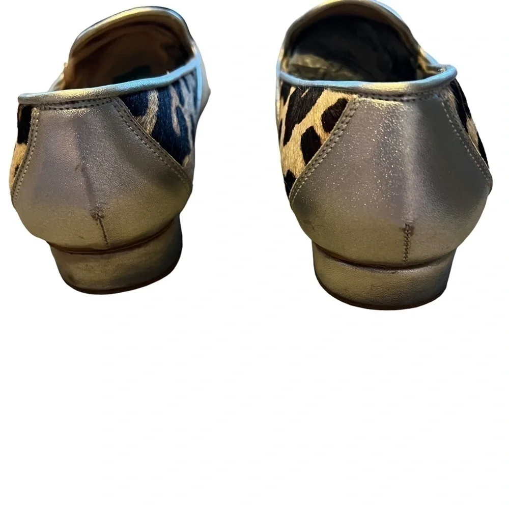 Telma White Leather Loafers Animal Print Silver Heel
